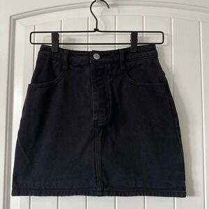 Brandy Melville John Galt Denim Mini‎ Skirt Black Above Knee A-Line Size Small